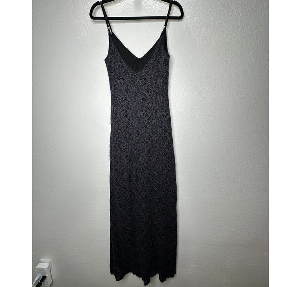 Milo Black & Deep Purple Lace Floral Crochet VNeck Strappy Maxi Dress P - Picture 6 of 12